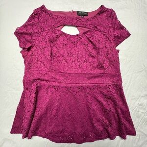 Size 18 Lane Bryant Lace Blouse in Rich Burgundy